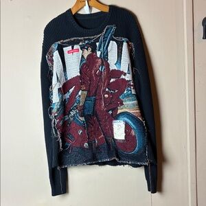 Black Crewneck Sweater with Red Graphic Front